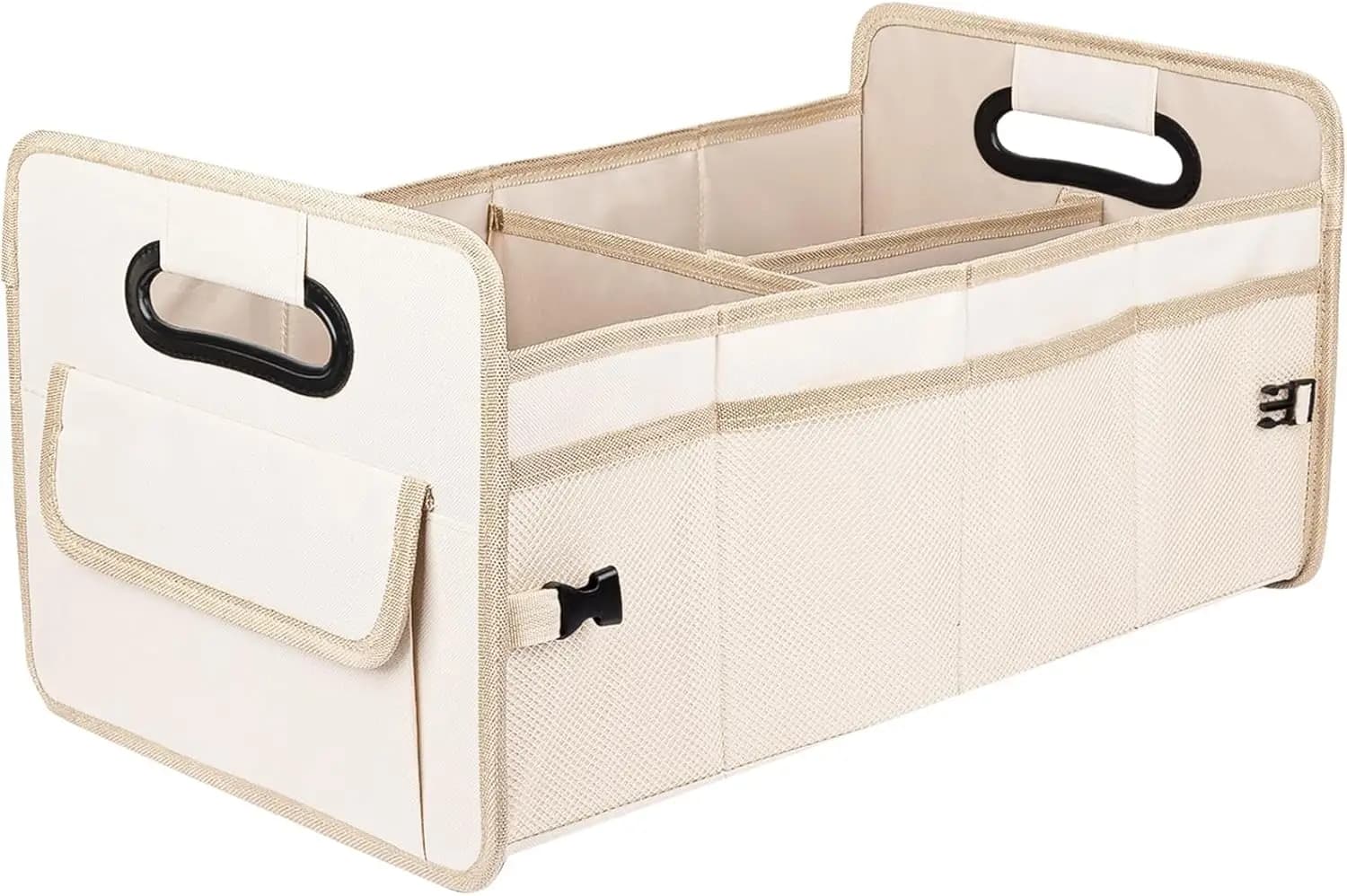 Organizer Pieghevole per Bagagliaio Auto con Scomparti Multipli, Scatola Portaoggetti Regolabile per SUV, Berlina e Camion in Beige