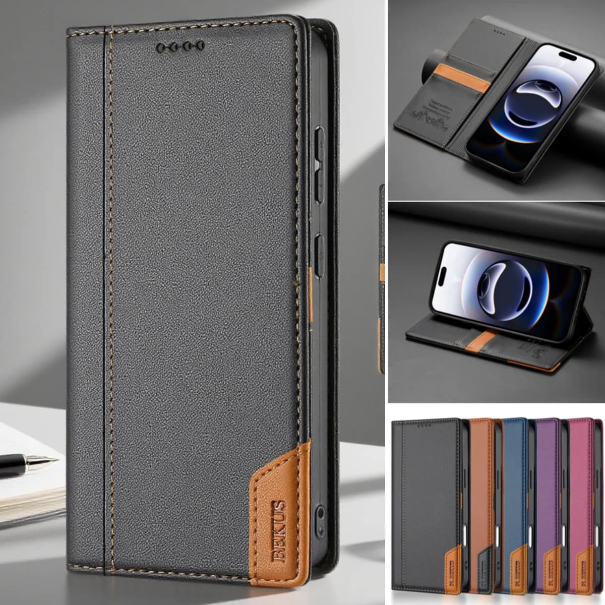 Wallet case with vibration for iPhone 17 Air 16E 16 Pro Max 15 14 13 12 11 XS XR Max SE 8 7 Plus Magnetic leather card case Phone Cover