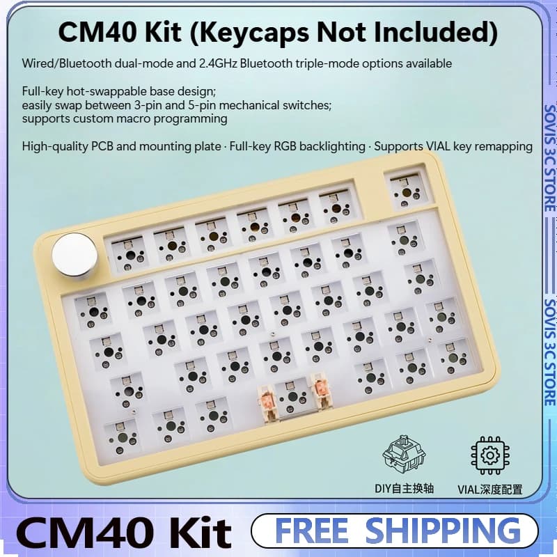 CM40 Mechanical Keyboard Kit 3Mode Wireless Bluetooth Custom RGB Backlit Ergonomic Hot-swap Mini One-handed Gaming Keyboards