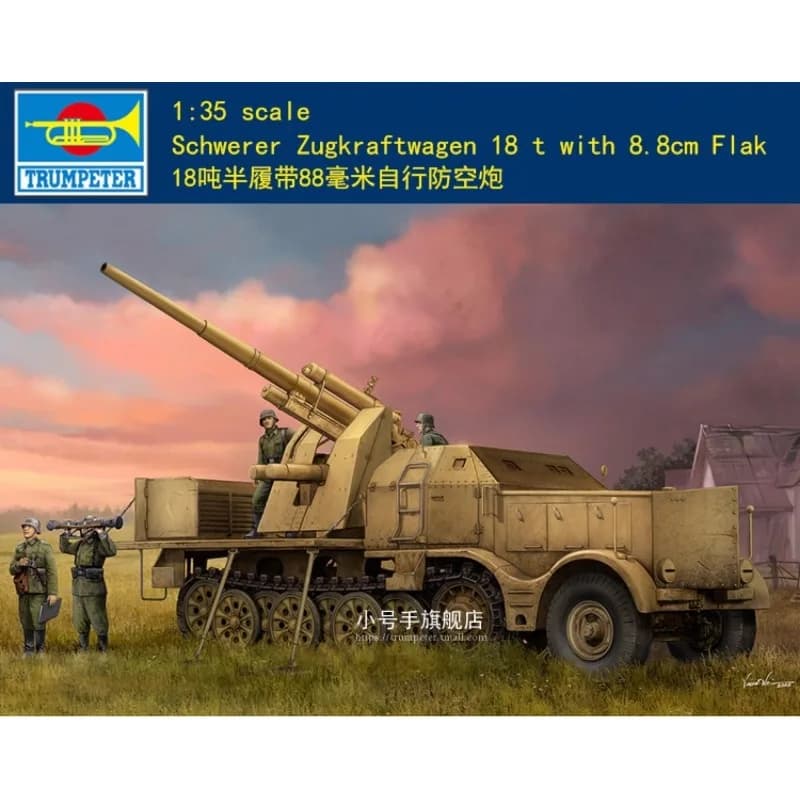 Trumpeter Kit modello assemblato in plastica 09577 Schwerer Zugkraftwagen 18 t con scarico 8,8 cm 1/35