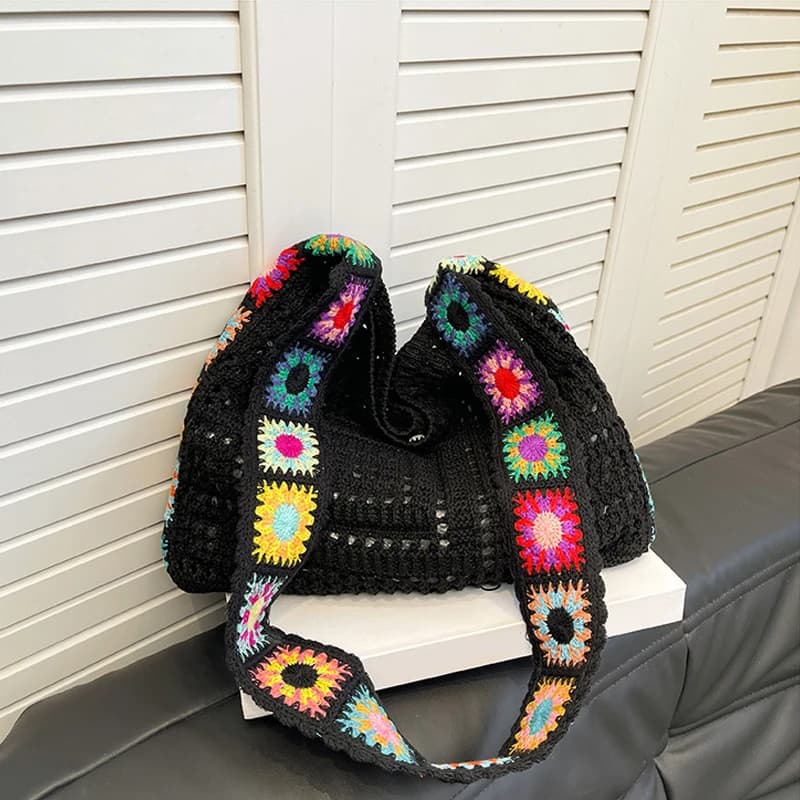Women's Shoulder Bag in Fabric Vintage Cable Mesh Bags Large Capacity Tote Bag For Women's Beach Summer Travel Bag