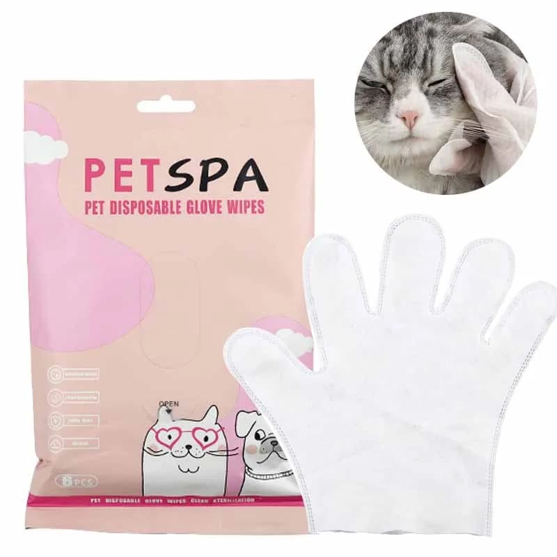 6 pezzi guanti monouso per animali domestici salviette per cani e gatti senza risciacquo guanti per il lavaggio toelettatura Pet Cat Dog Ear Eye Cleaning guanti deodoranti salviette