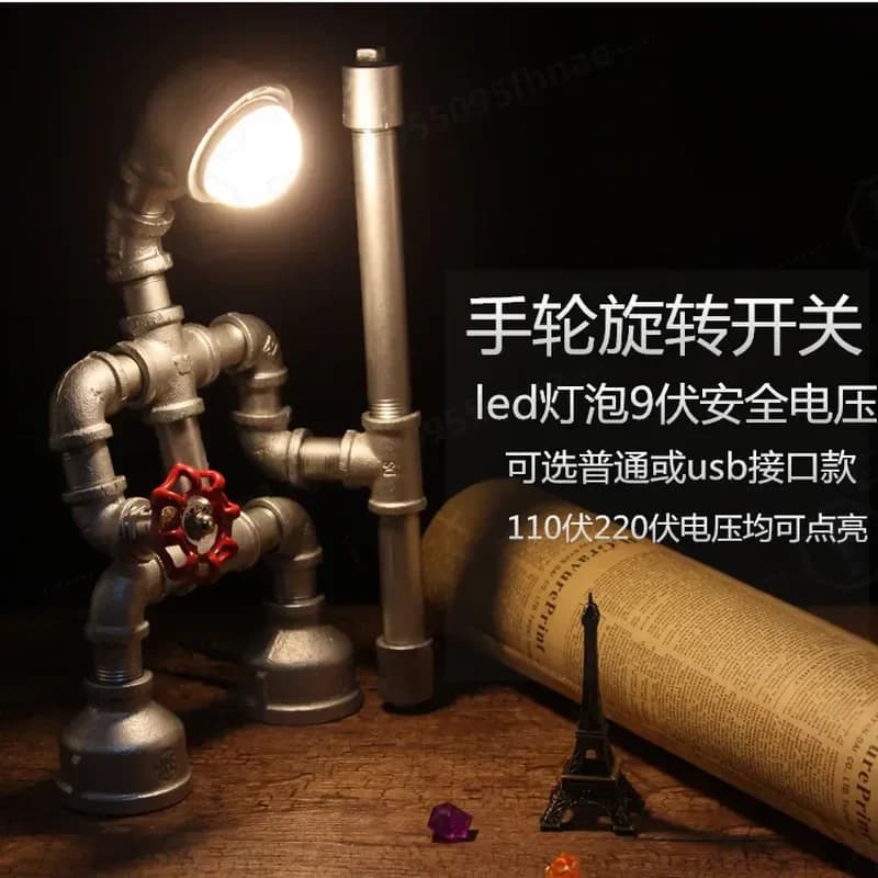 Industrial Retro LED Desk Lamp USB Powered Eye Protection Reading Light for Student Dorm Bedroom Living Room Wedding Decor