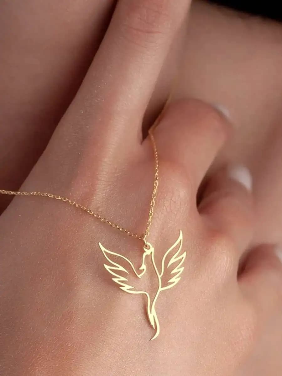 Stainless Steel Phoenix Necklace, Firebird Necklace, Exquisite Phoenix Jewelry, Geometric Phoenix Pendant, Bird Necklace