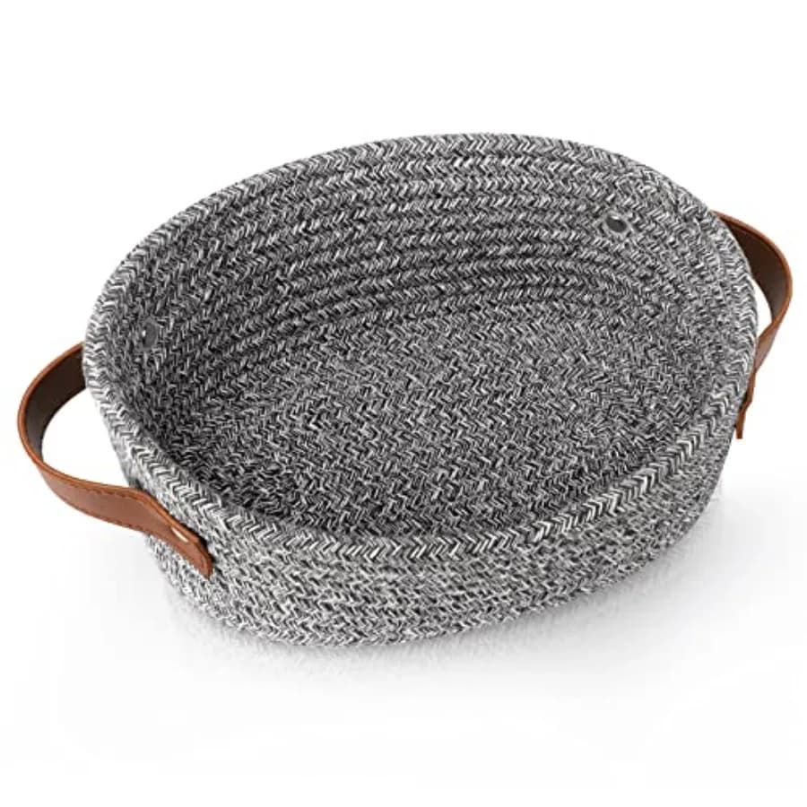 Small Woven Basket, Mini Cotton Rope Storage Basket, Tiny Easter Basket, Shelf Basket, Oval Decorative Toy Dog Cat Basket for N