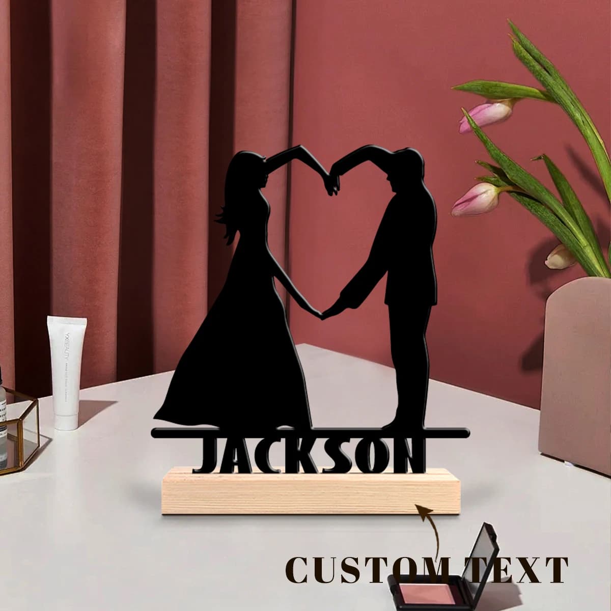 1pc Metal Desktop Decoration Custom Name Equipped with Wooden Base Decorative Gifts, Metal Statue Ornaments