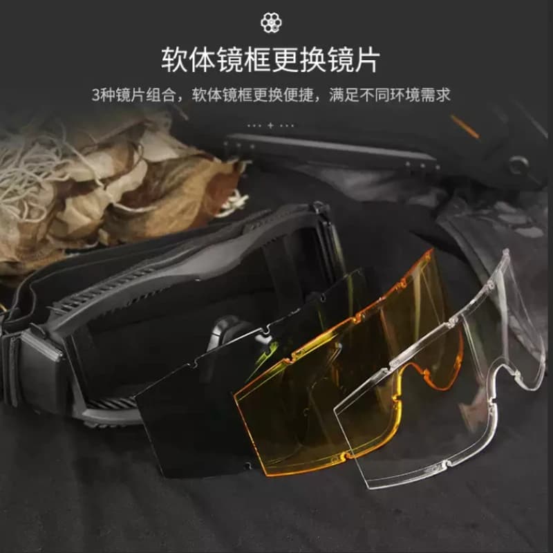 Tactical Anti‑Fog Goggles Outdoor CS Shooting Glasses Windproof Sandproof Cycling Ski Anti‑riot Protective Eye Glasses