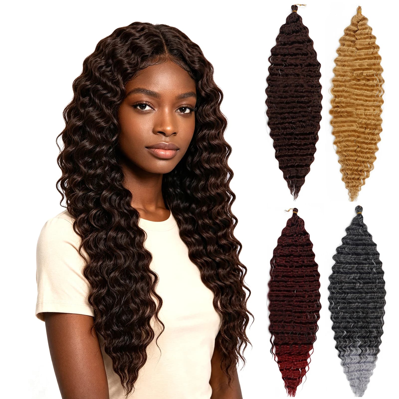 Ocean Wave Crochet Hair 30 Inch Long Synthetic Braids Loose Water Wave Cuevana Bounce Braiding Hair Extensions Black For Women