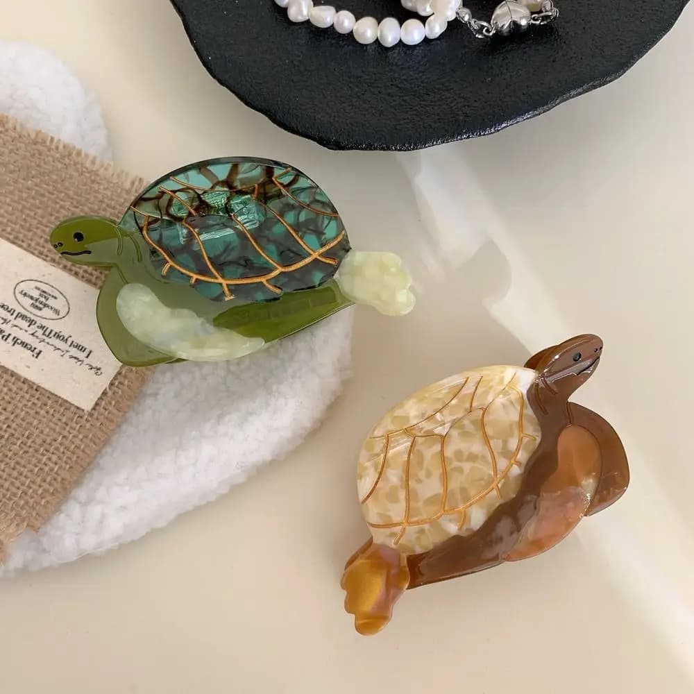 Simpatico fermaglio per capelli a forma di tartaruga in acetato, serie Oceano, con animali marini, clip grande a forma di squalo, per uso quotidiano