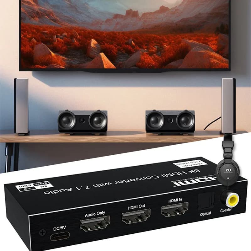 Convertitore 8K con estrattore audio 7.1 per supporto HDMI Amplificatore TV per laptop Dolby Atmos con canale ottico R/L da 3,5 mm