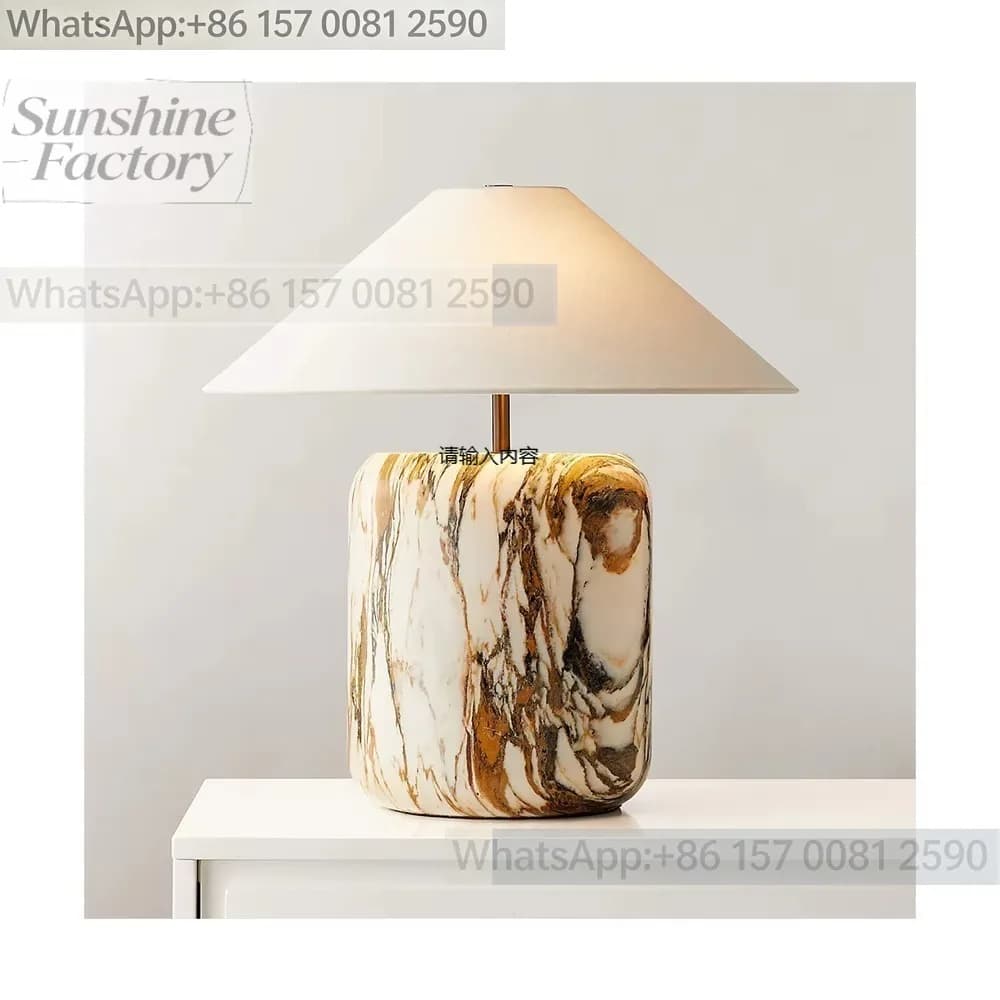 Gold Karakata Marble Mushroom Desk Lamp, Modern Natural Stone Decorative Ornament for Bedroom Living Room