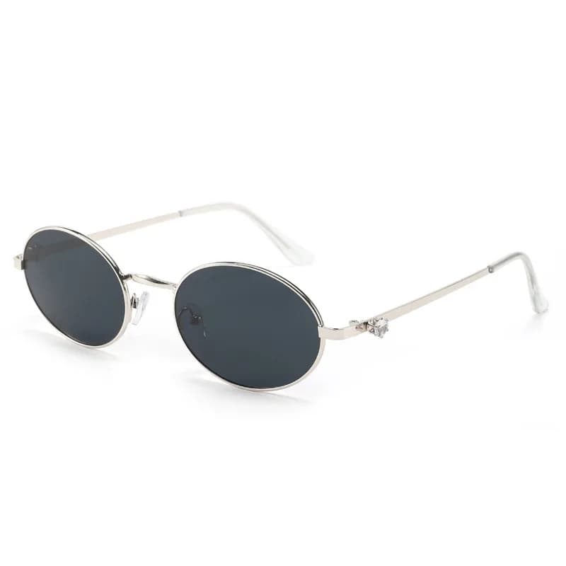 Occhiali da sole ovali da donna in metallo con montatura piccola alla moda con tempoli tempestati di strass, occhiali alla moda e versatili