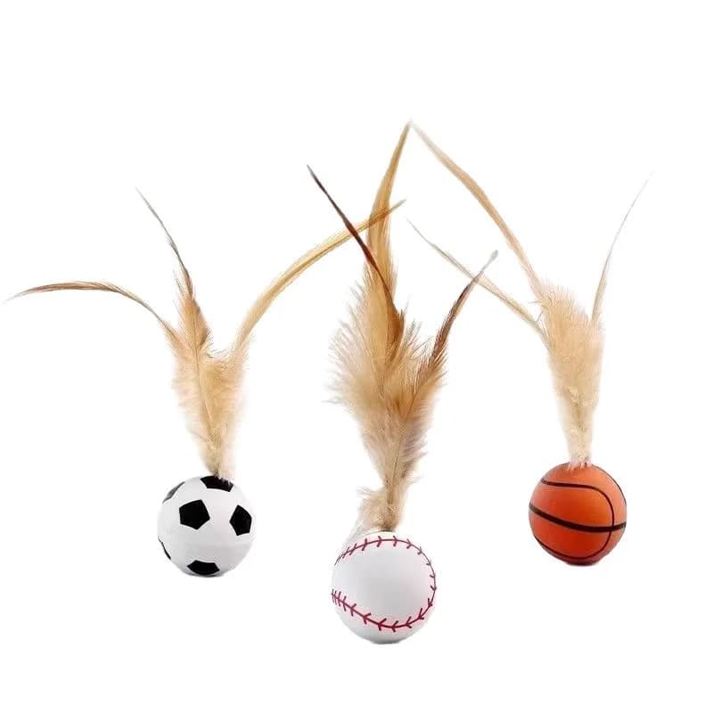 3pcs Elastic Badminton Shaped Cat Toy Bouncy Feather Ball Durable Bite Resistant Self Play Boredom Relief Stimulate Hunting Instinct Indoor Interactive Play For Kittens And Adult Cats Pet Entertainment Accessory