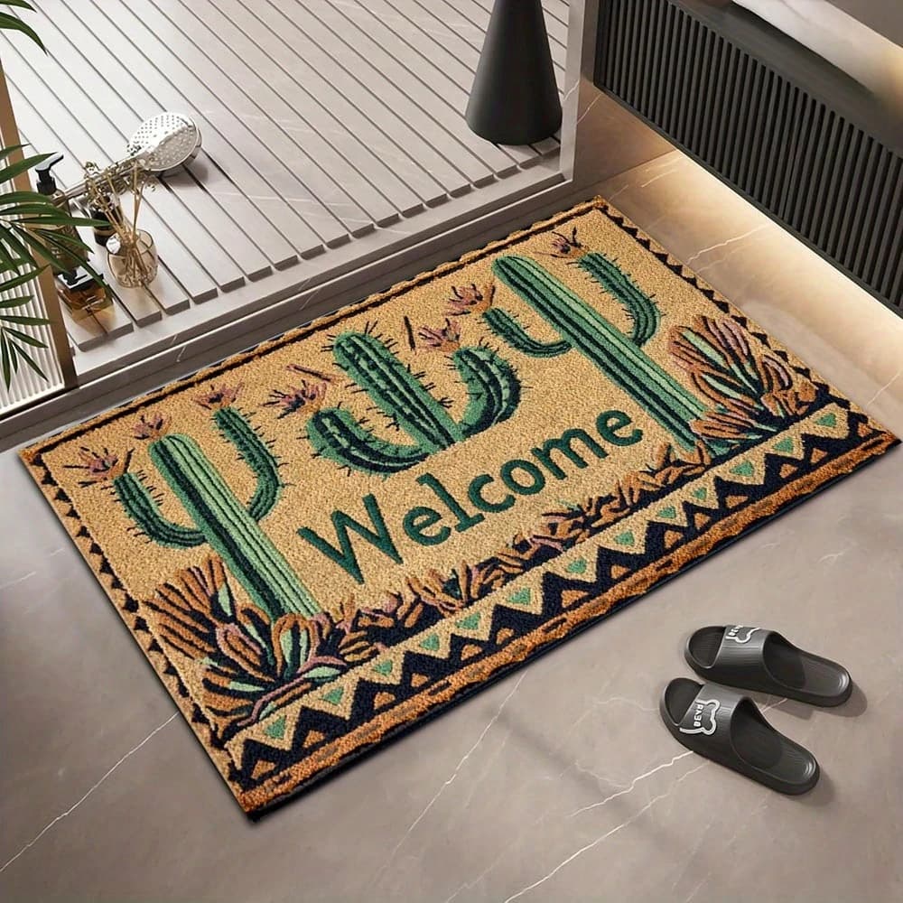 Desert Cactus Doormat, Succulent Plant Indoor Outdoor Entrance Non Slip Rug, Washable Bath Kitchen Floor Area Carpet