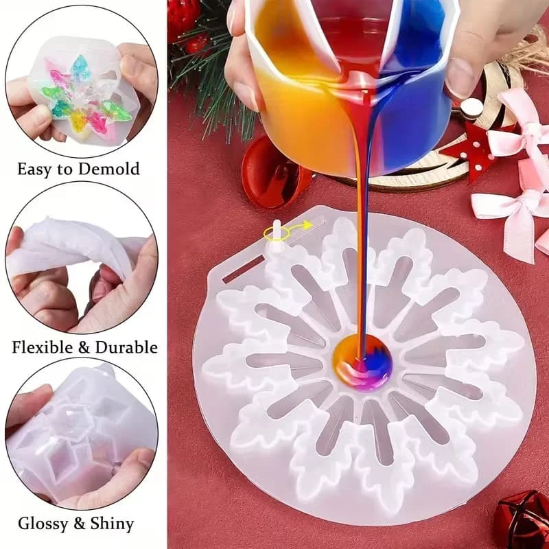 Resin Casting Molds Christmas Decoration Resin Silicone Molds 8pcs 3D Ice Crystal Snowflake Silicone Epoxy Resin Molds Soap Keyc