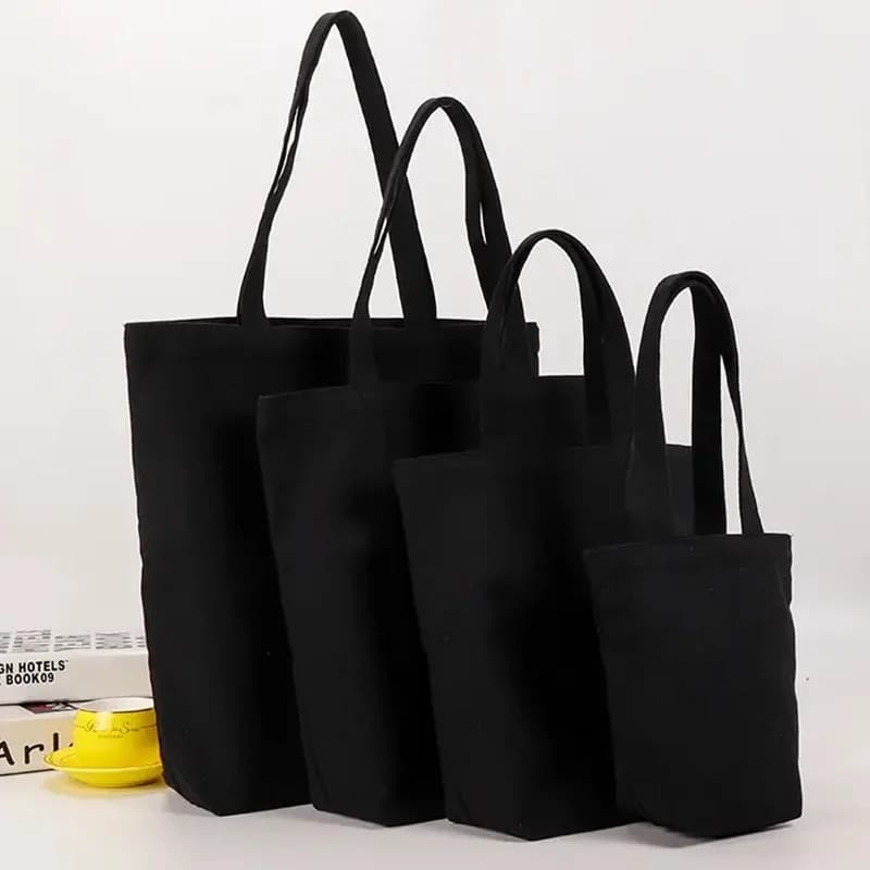 ISKYBOB Canvas Tote borsa in cotone borsa per la spesa nera borsa per cosmetici borsa a tracolla per studenti borsa per cosmetici tasca per cintura in tela