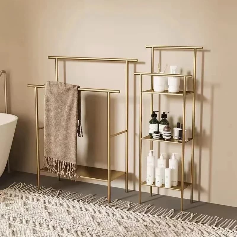 Nordic Floor Towel Rack Luxury Bathroom Storage Gold Toilet Paper Rack Elegant Storage System Modern Bathroom Organizer