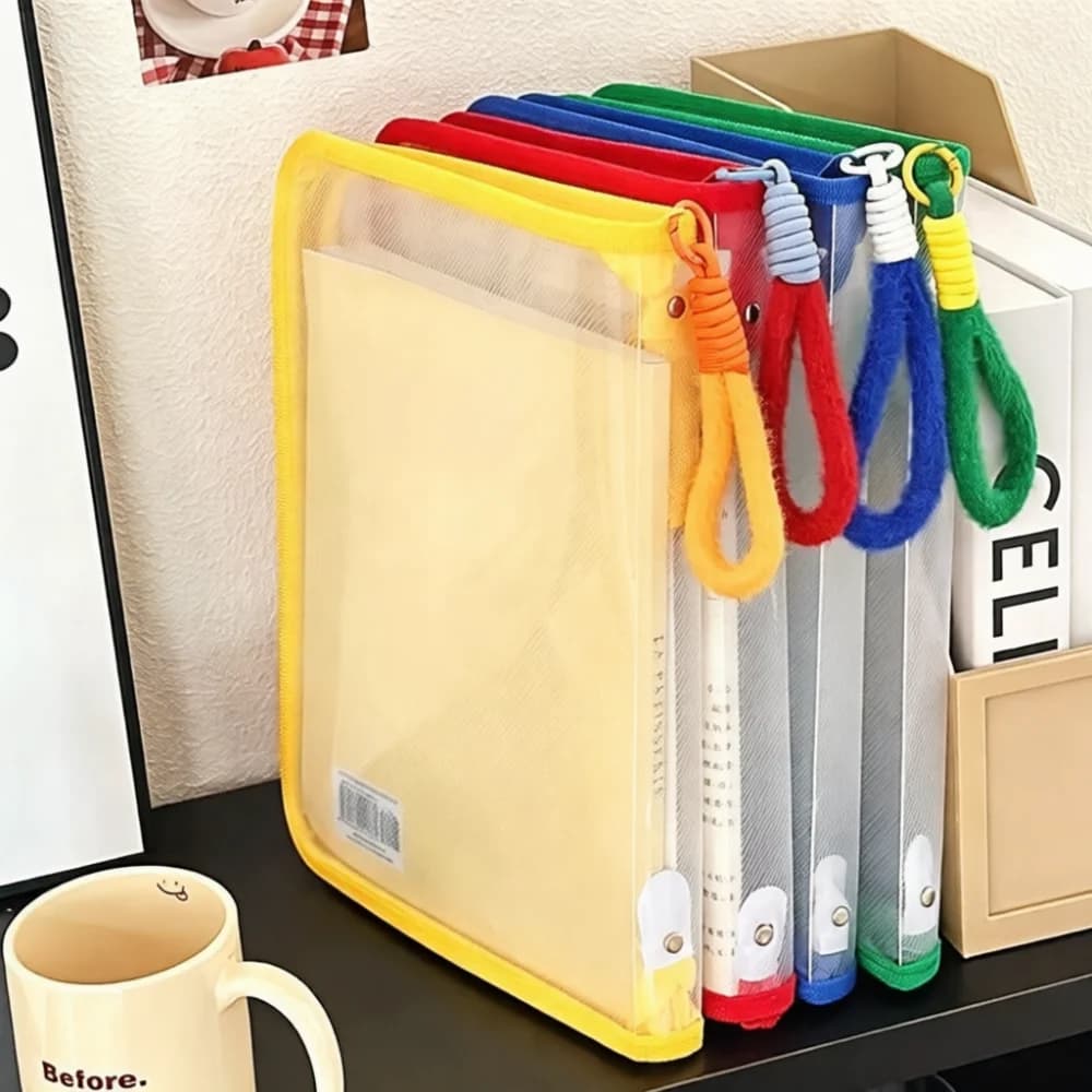 Transparent File Bag A4 Size Zipper Folder Portable Organizer Academic Paper Storage Pouch For University School Office Use