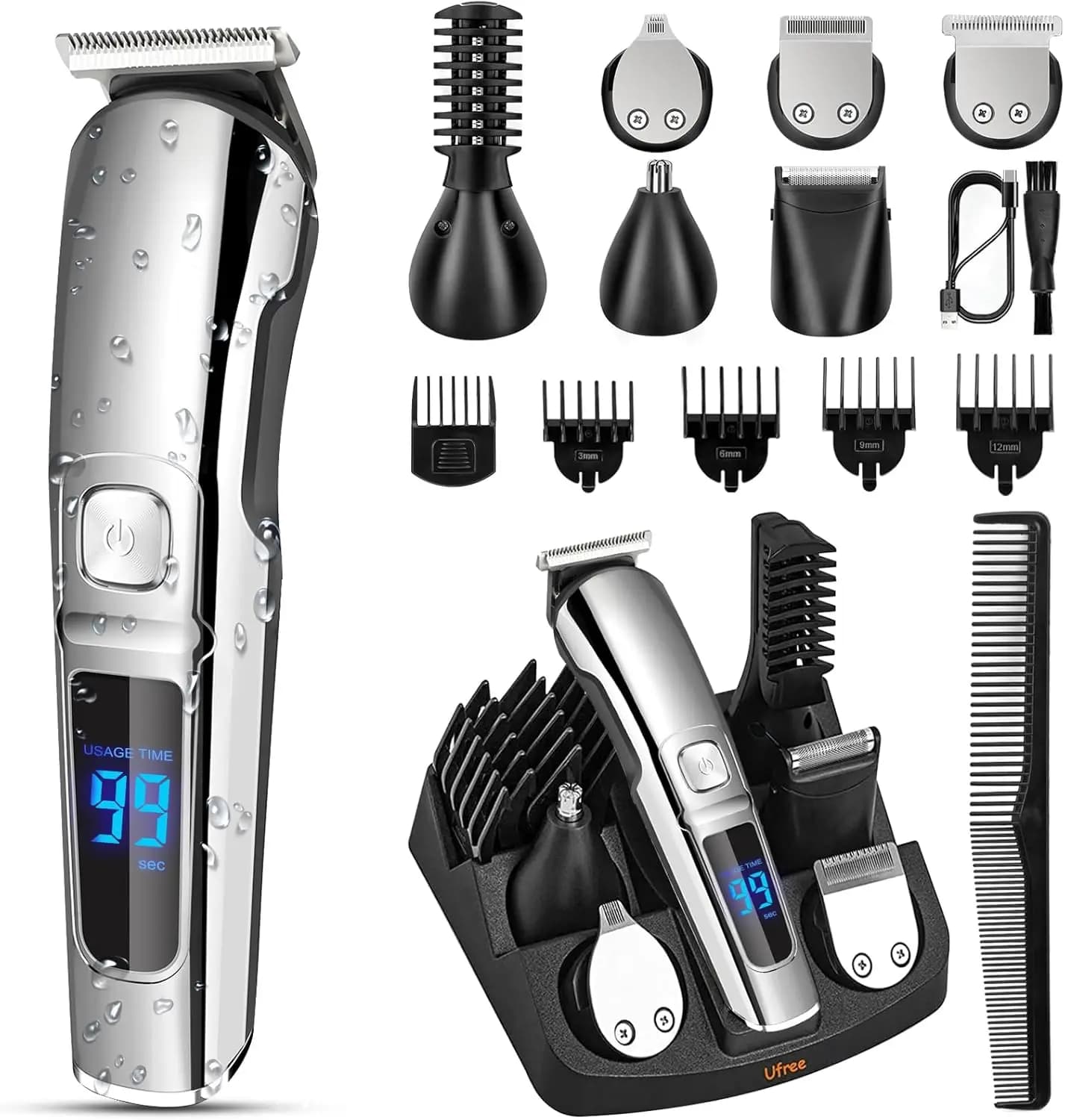 Waterproof Men's Wireless Rulebar, Electric Shaver for Naso, Body, Face and Water, Personal Care Kit