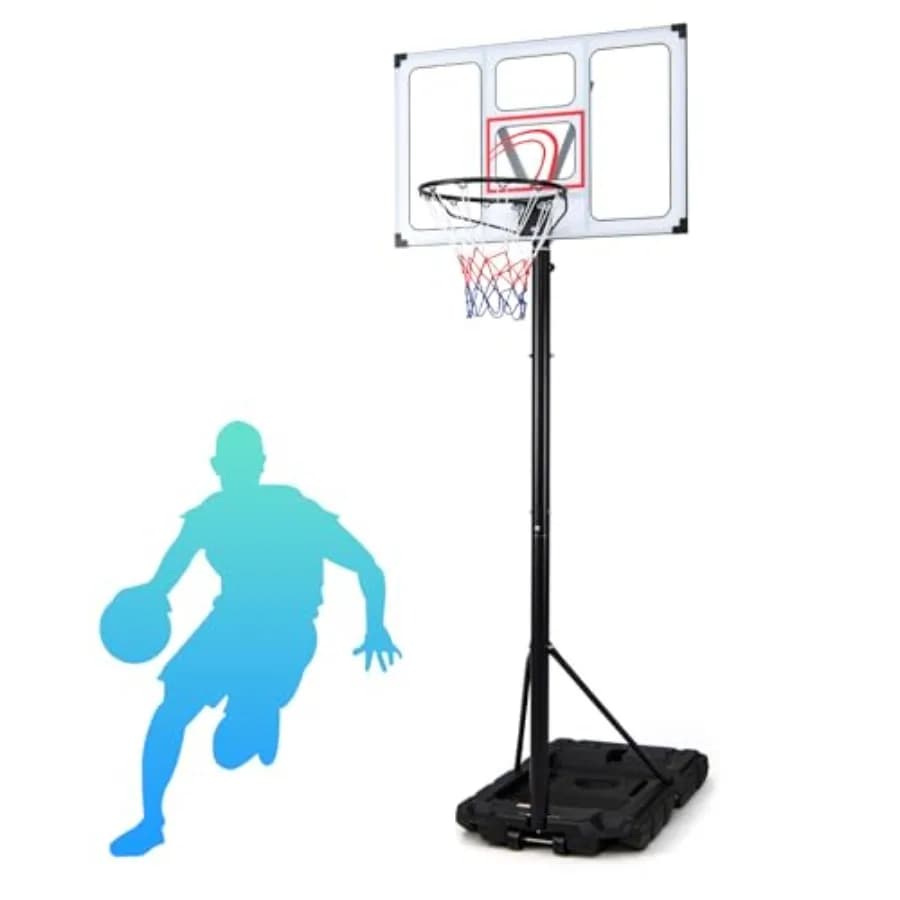 Outdoor basketball hoop for backyard or driveway use, shatterproof PC backboard, black, 4.110 ft adjustable height, fillable ba