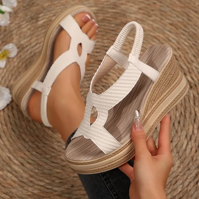 Fashionable Wedge Sandals Summer New Round Toe Round Toe Cut-out Slips with Platform High non-slip heels resistant to wear