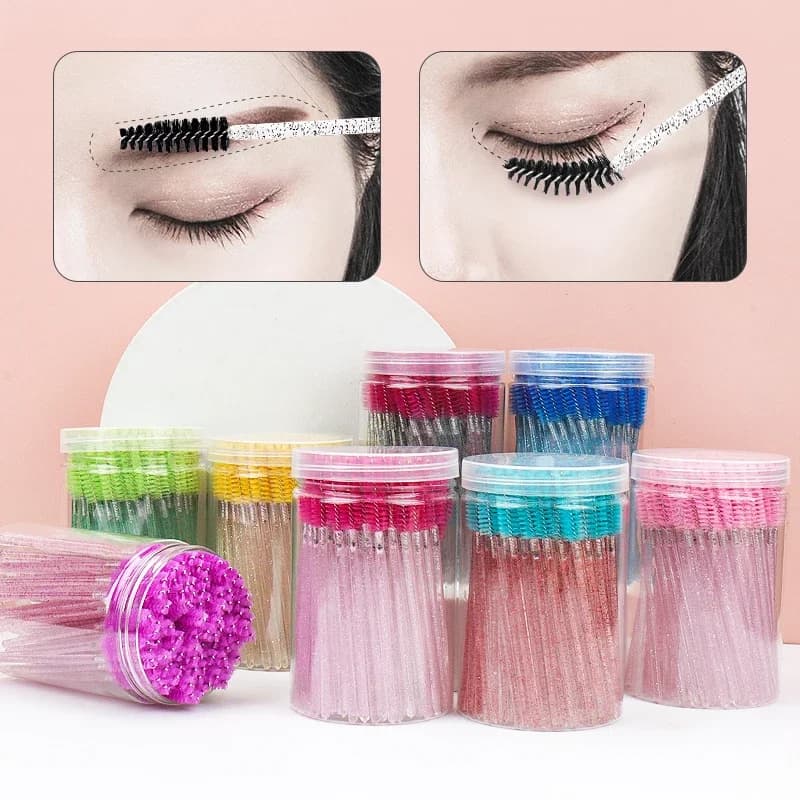Eyebrow comb MicroBrush 100 pieces disposable makeup brush for eyelash extension with crystal handle box Maquette for mascara Eyelash Lift Tool