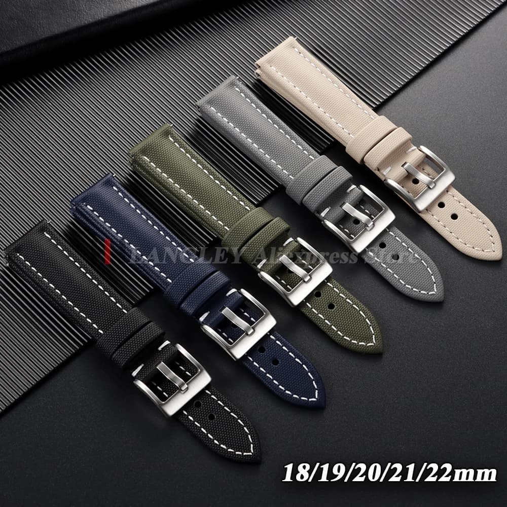 Genuine Sailcloth Watch Band Premium Strap Waterproof Nylon Quick Release Bracelet 18mm 19mm 20mm 21mm 22mm Men Sport Wristbelts