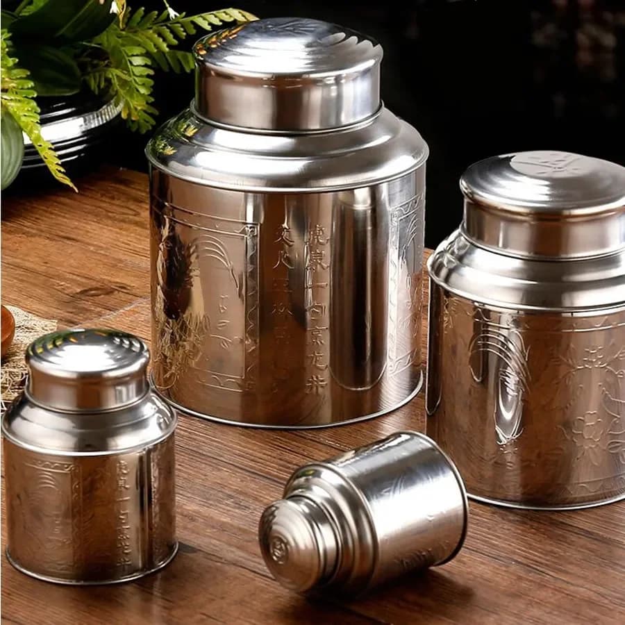 Stainless Steel Large Tea Caddy Packaging Iron Box Household Portable Mini Metal Small Sealed Canister