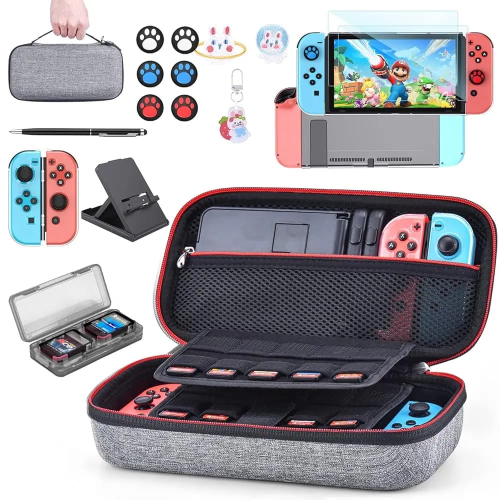 Per Nintend Switch/Switch Pacchetto di accessori per console di gioco OLED con custodia da gioco, protezione per schermo per interruttori, supporto per interruttori, impugnature per pollice