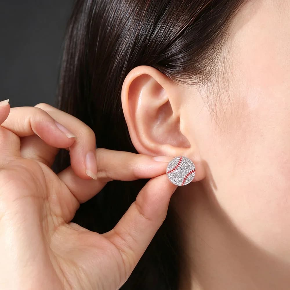Acrylic Sparkling Ball Stud Earrings Soccer Rugby Volleyball Basketball Football Acrylic Ball Ear Studs Sports-Inspired