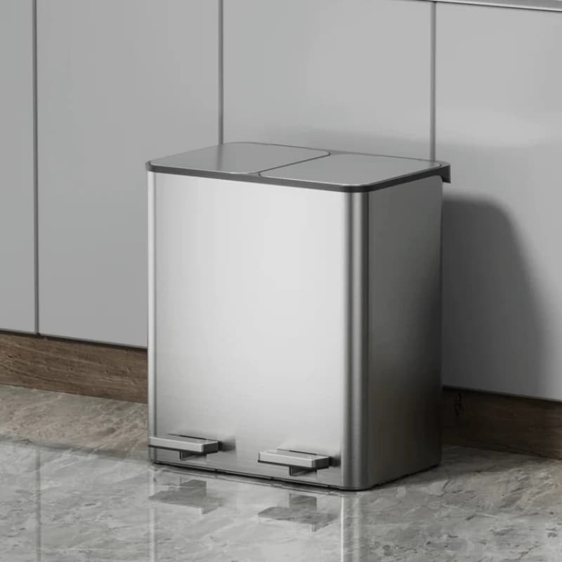 Stainless Steel Kitchen Trash Can, Large Capacity Dry Wet Waste Bin for Bathroom, Dual Compartment Recycling Garbage Bucket