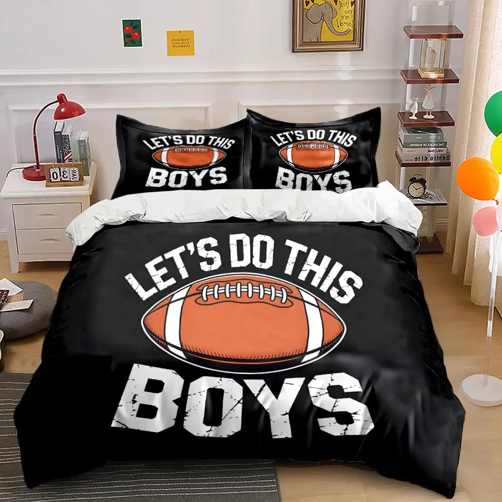 Set di biancheria da letto con stampa a tema football americano, morbido e confortevole, include 1 copripiumino e 2 federe, regali di lusso