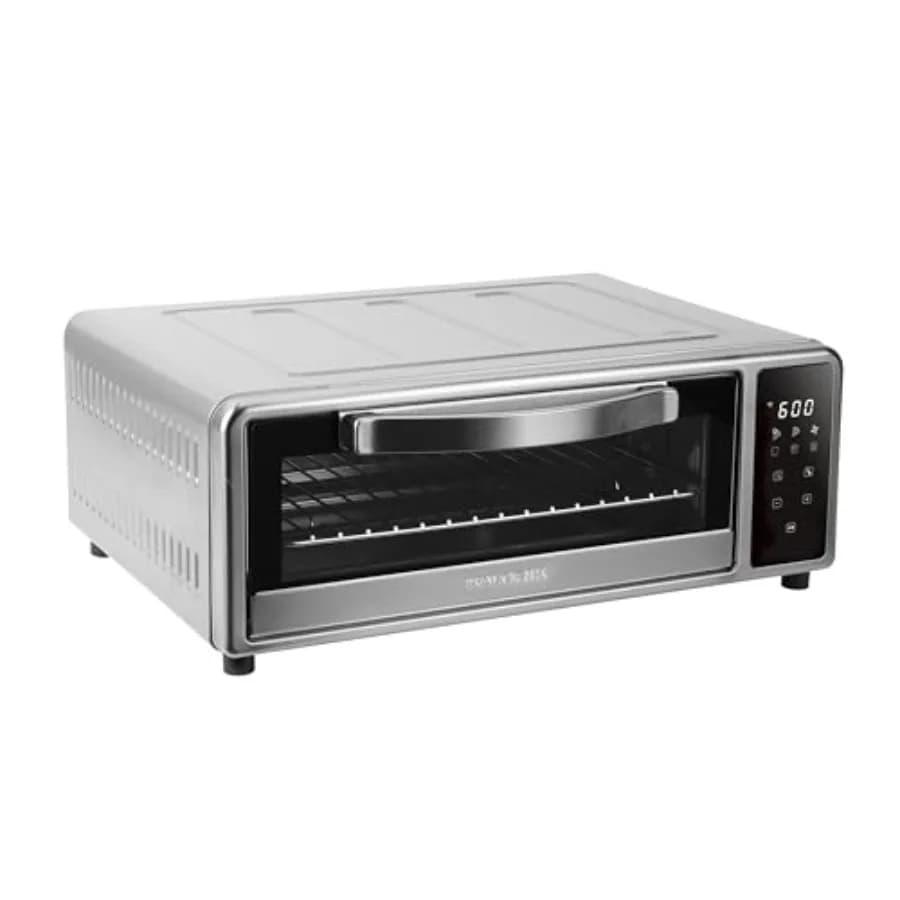 Forno per pizza con tecnologia Air Fryer per cucine domestiche, acciaio inossidabile, nero, Turbo-Heat fino a 600F, superficie di cottura in pietra, touchscreen con 6 funzioni