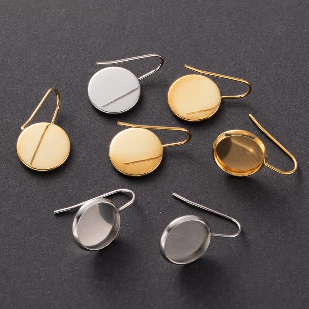 10 pezzi 8/10/12mm orecchini a forma di U in acciaio inossidabile dorato gancio cabochon base vuota per fai da te ​ Ricerca artigianale per la creazione di gioielli in resina