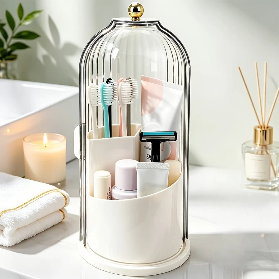 Rotating storage box, transparent storage box for makeup brushes, rotating dust-proof storage box