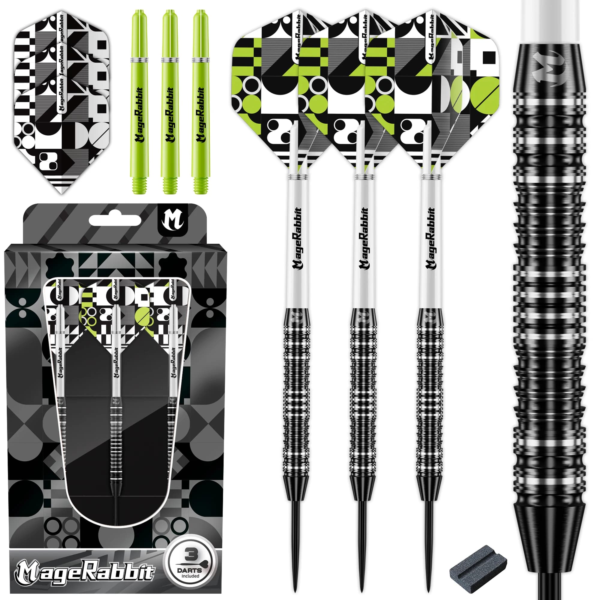 Set di Freccette MageRabbit Pro con Punta in Acciaio al Tungsteno 90%, 3 Pezzi da 24g con Aste e Punte, Bilanciamento di Precisione per Tornei e Pratica