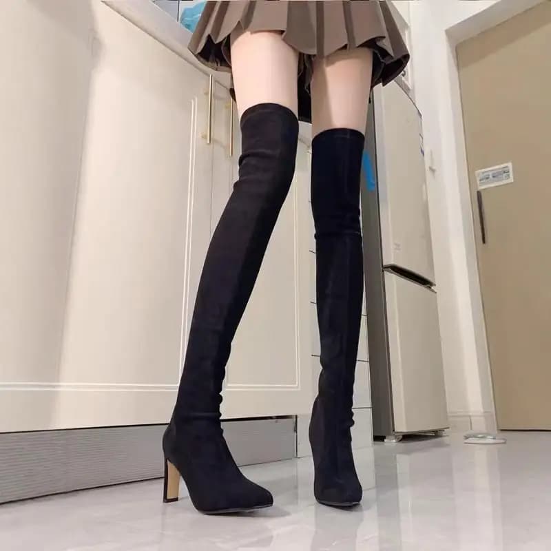Slim stretch suede long boots for autumn and winter 2026