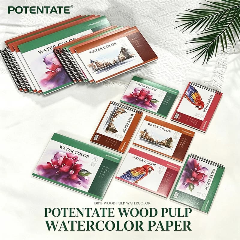 POTENTATE 100% Wood Pulp Watercolor Pad Spiral Bound Watercolor Paper Book Artist Painting Drawing Sketchbook Art Supplies