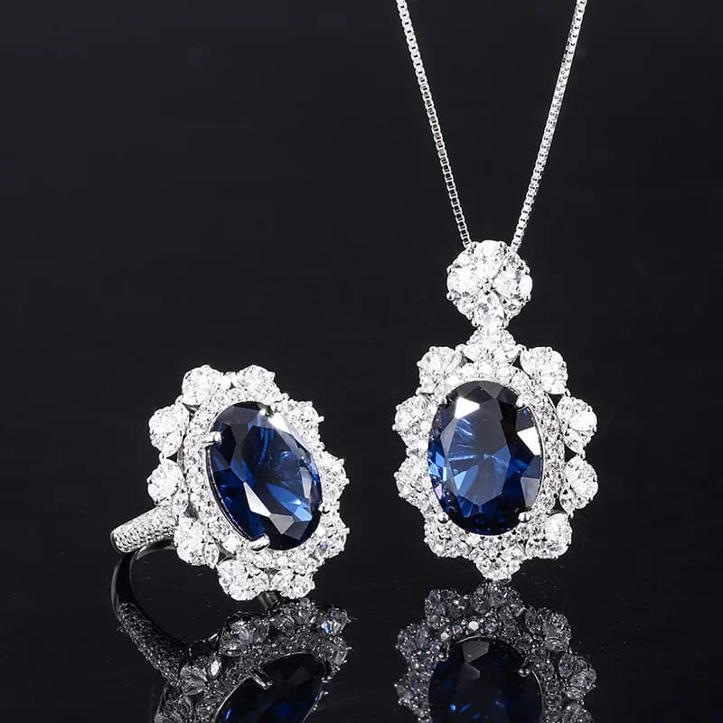 Set di Gioielli in Argento S925 Placcato PT950 con Tanzanite e Zaffiro Incastonati, Anello con Pendente, Pietra Principale Grande 12 * 16
