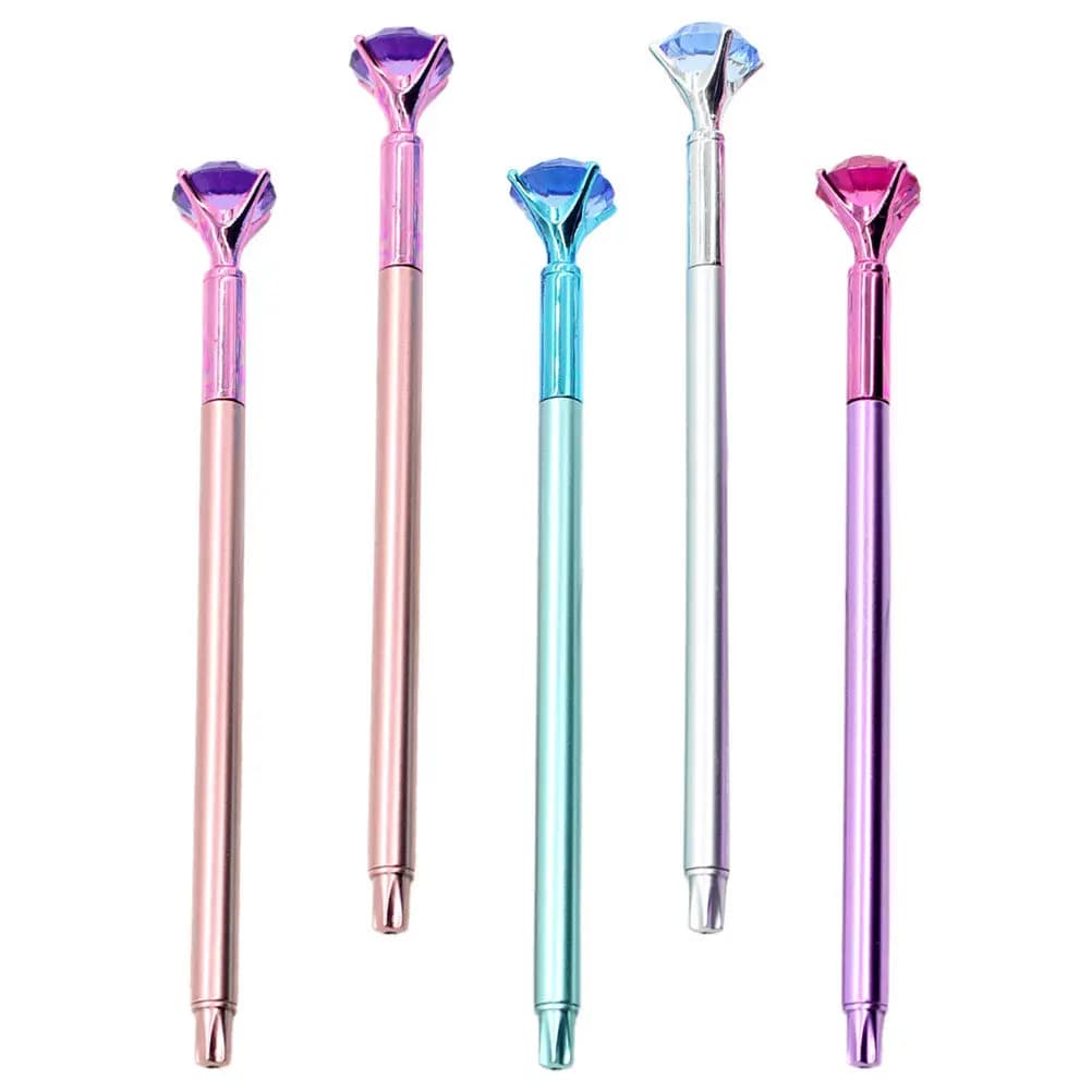 Set di 5 Penne Gel Ricaricabili Nere con Design Diamantato, Scrittura Fluida, Cancelleria per Studenti, Portatili, Asciugatura Rapida, Linee Pulite
