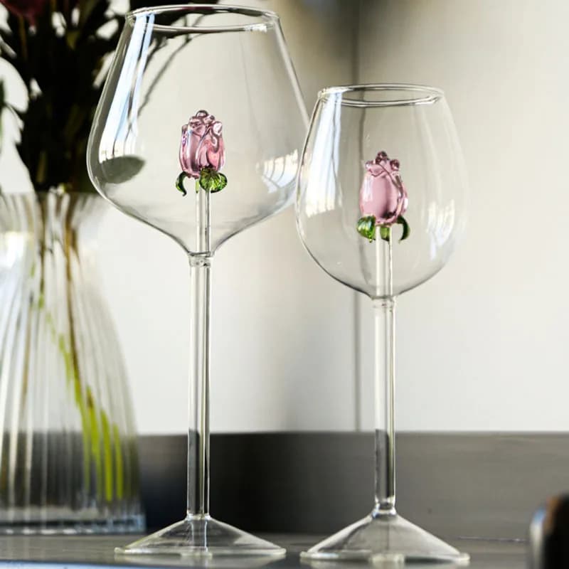 1 pezzo creativo 3D rosa vetro rosa built-in rosso bianco bicchieri da vino tazza calici calice Champagne flauto domestico regalo adorabile