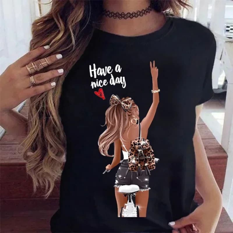 Large Size Printed Short Sleeve T-shirt Female Tops New Explosive Fashion Sunflower Flower Girl Leggings Half Sleeve Round Neck