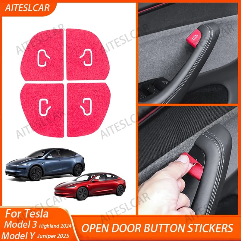 For Model Y Juniper 2025 Open Door Button Stickers for Tesla Model 3 Highland Handle Button Trim Protector Decals Car Accessorie