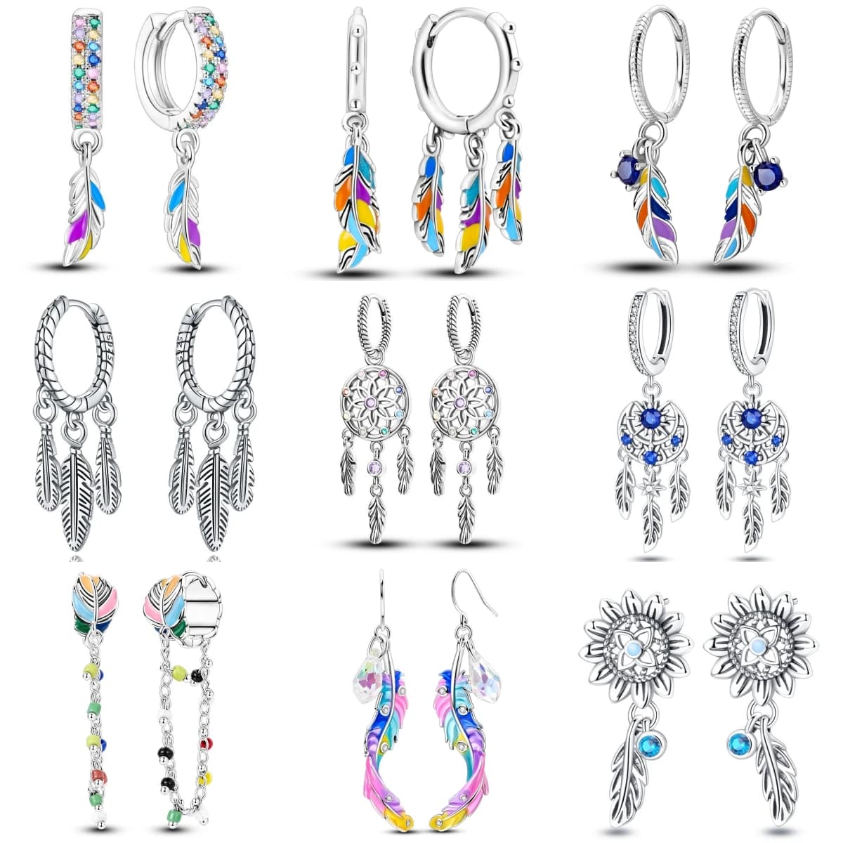 Orstarry Original 925 Sterling Silver Dreamcatcher Feather Earrings Women Ear Studs Hoop Earring Anniversary Jewelry Gifts