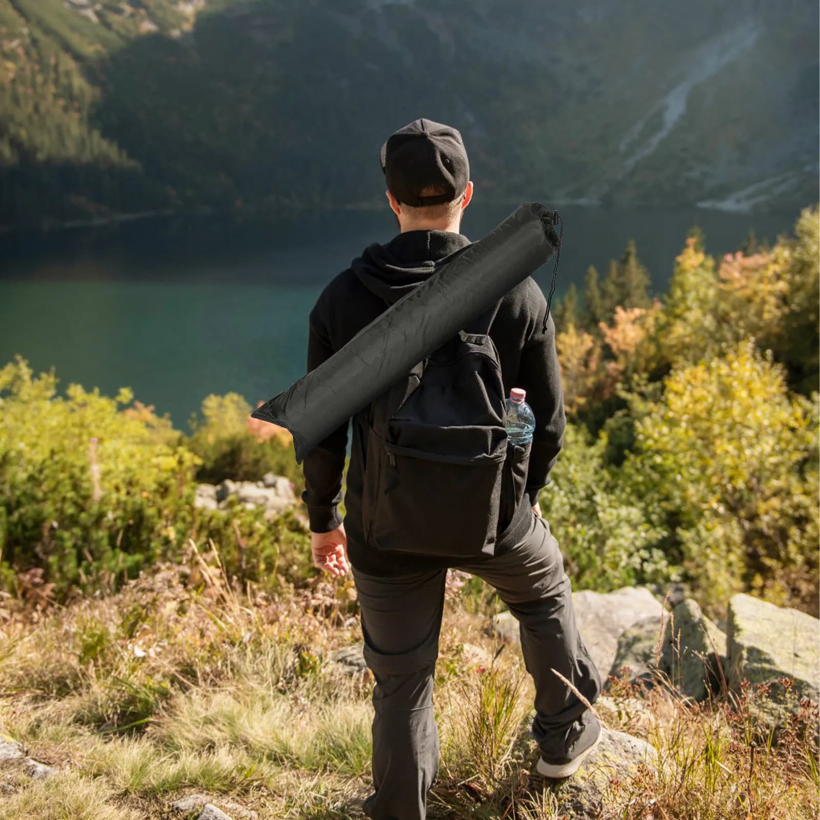 Black Nylon Trekking Sticks Bag Lightweight Foldable Wallet Organizer Case for Hiking Sticks Outdoor Equipment