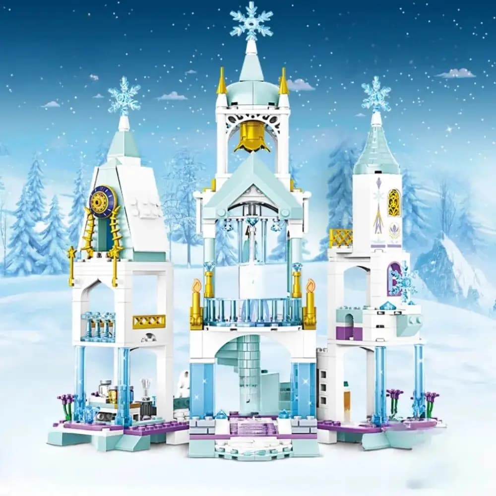 Set di blocchi di costruzione del castello della regina di ghiaccio da 350 pezzi, giocattolo del castello della principessa Elsa Frozen per bambini - Gioco creativo con design a fiocco di neve