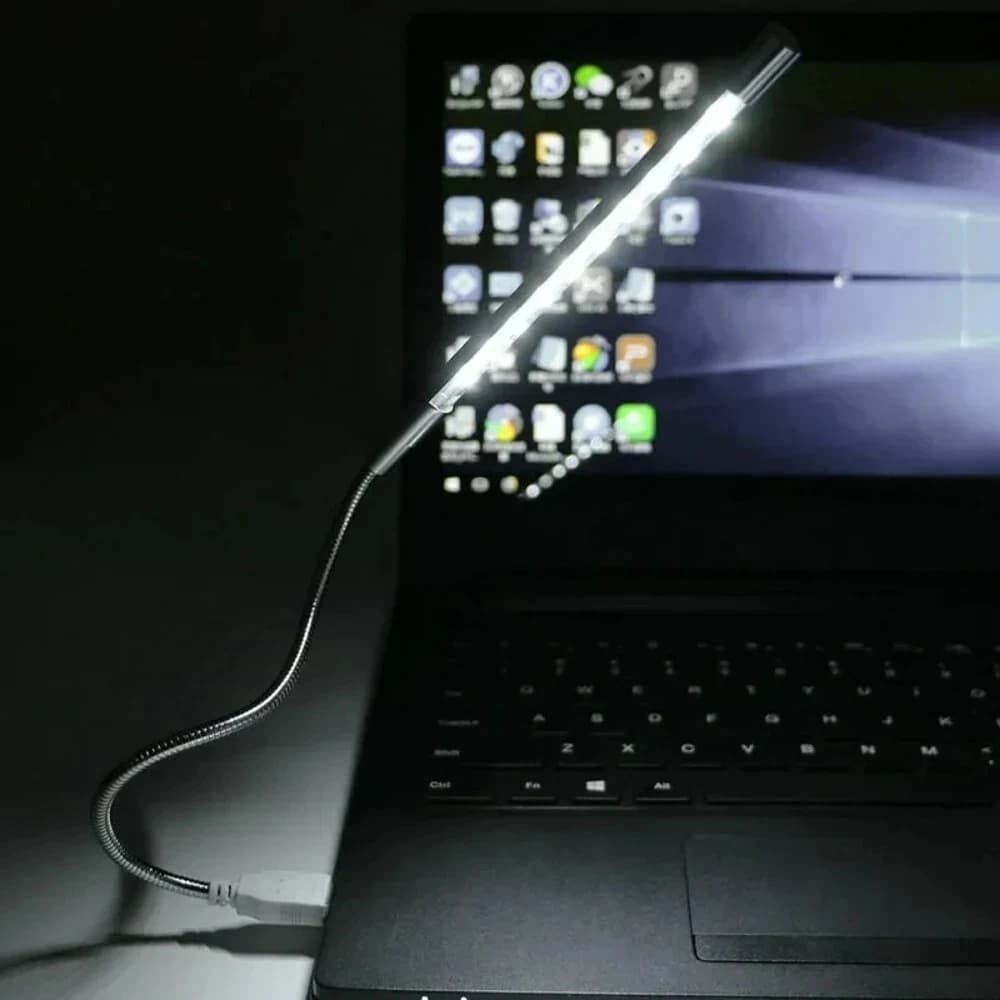 Lampada da lettura portatile con 10 LED mini USB, lampada da collo flessibile in metallo, lampada da lettura portatile per la cura degli occhi, lampada da scrivania a luminosità regolabile per notebook e laptop