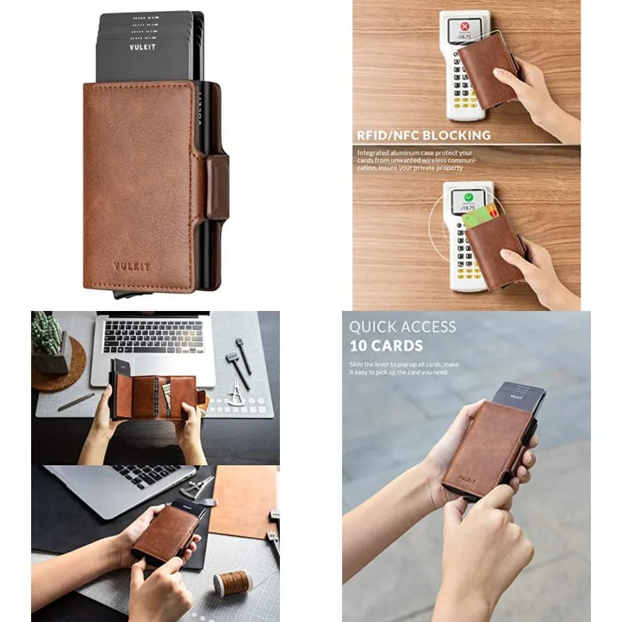 Portacarte di Credito con Blocco RFID in Pelle, Portafoglio Automatico Pop-Up, Portafoglio Magnetico, Doppio Porta Carte per Uomo e Donna