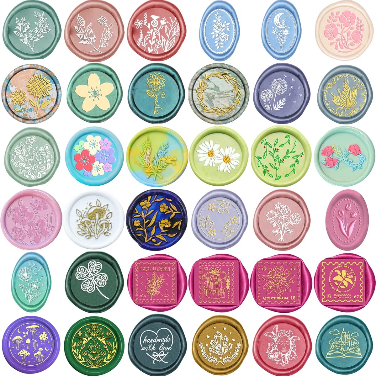 Clover Daisy Rose Dente di leone Girasole Ramo Mucchio Modello Ovale/Rotondo/Sqaure Timbri con sigillo di cera per decorazioni fai da te Creazione di carte di carta