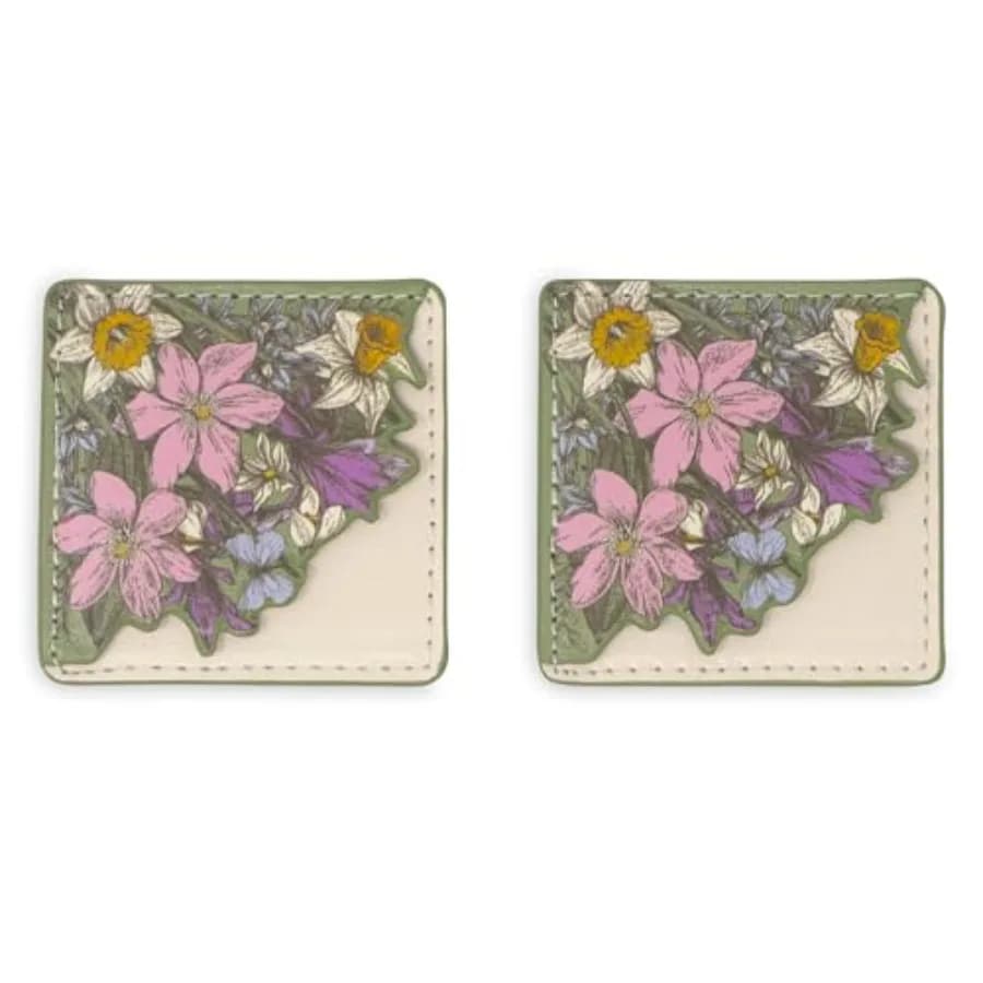 Steel Mill and Co Floral Corner Bookmark Set, Set of 2 Faux Leather Page Markers, Flower Page Holders for Books, Journals and P